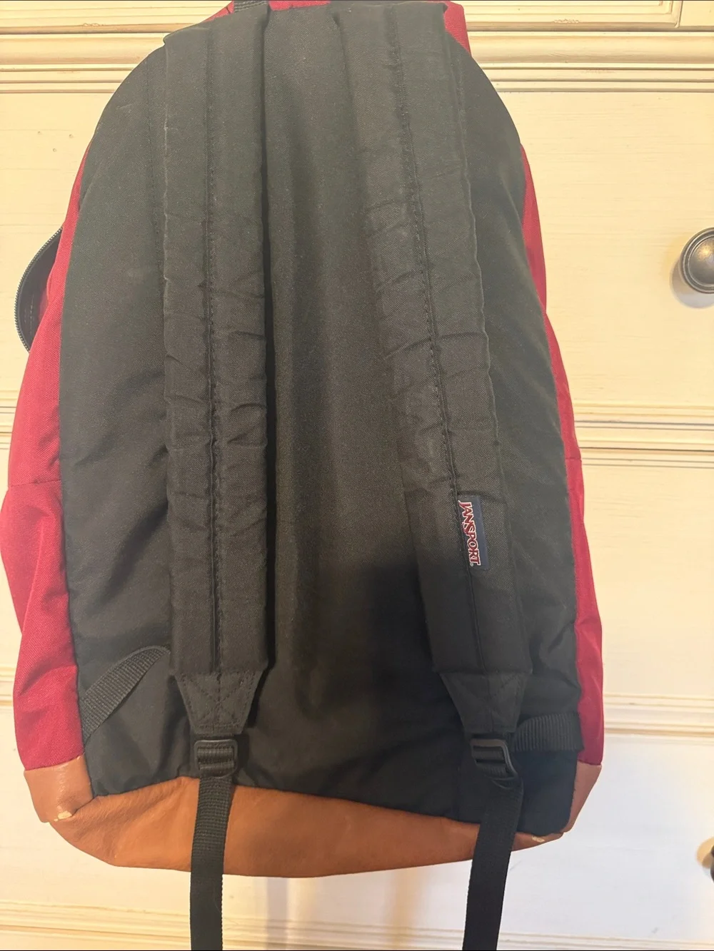 Jansport Red/Maroon Canvas Backpack with Brown Base